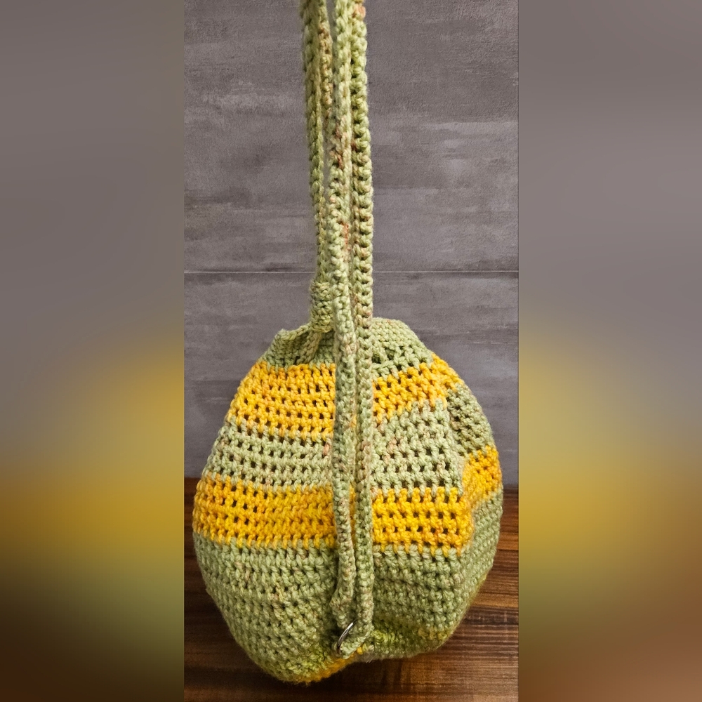Crochet Drawstring Backpack - Yellow & Green - Picture 3 of 6